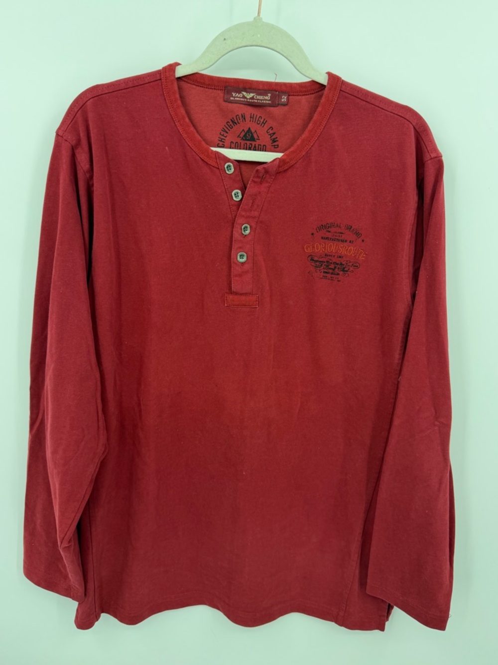 Chevignon high camp Yao cheng Henley Shirt Cotton silk blend red Size L